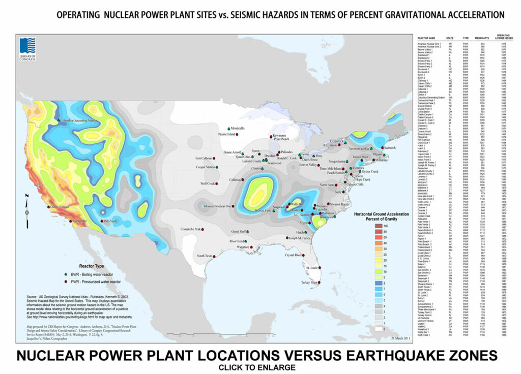 Earthquake Zones and Nuclear Power Plant Locations